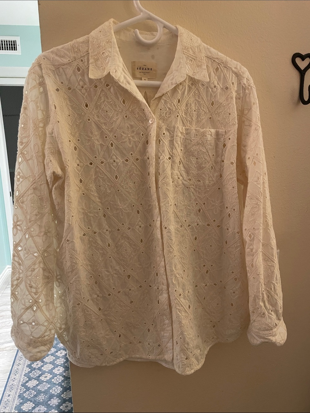 Sezane Ivory Eyelet Embroidered Button-Down Shirt